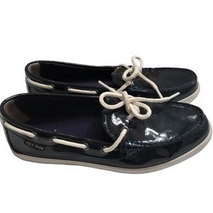 Cole haan patent leather navy blue boat shoes Sz 8